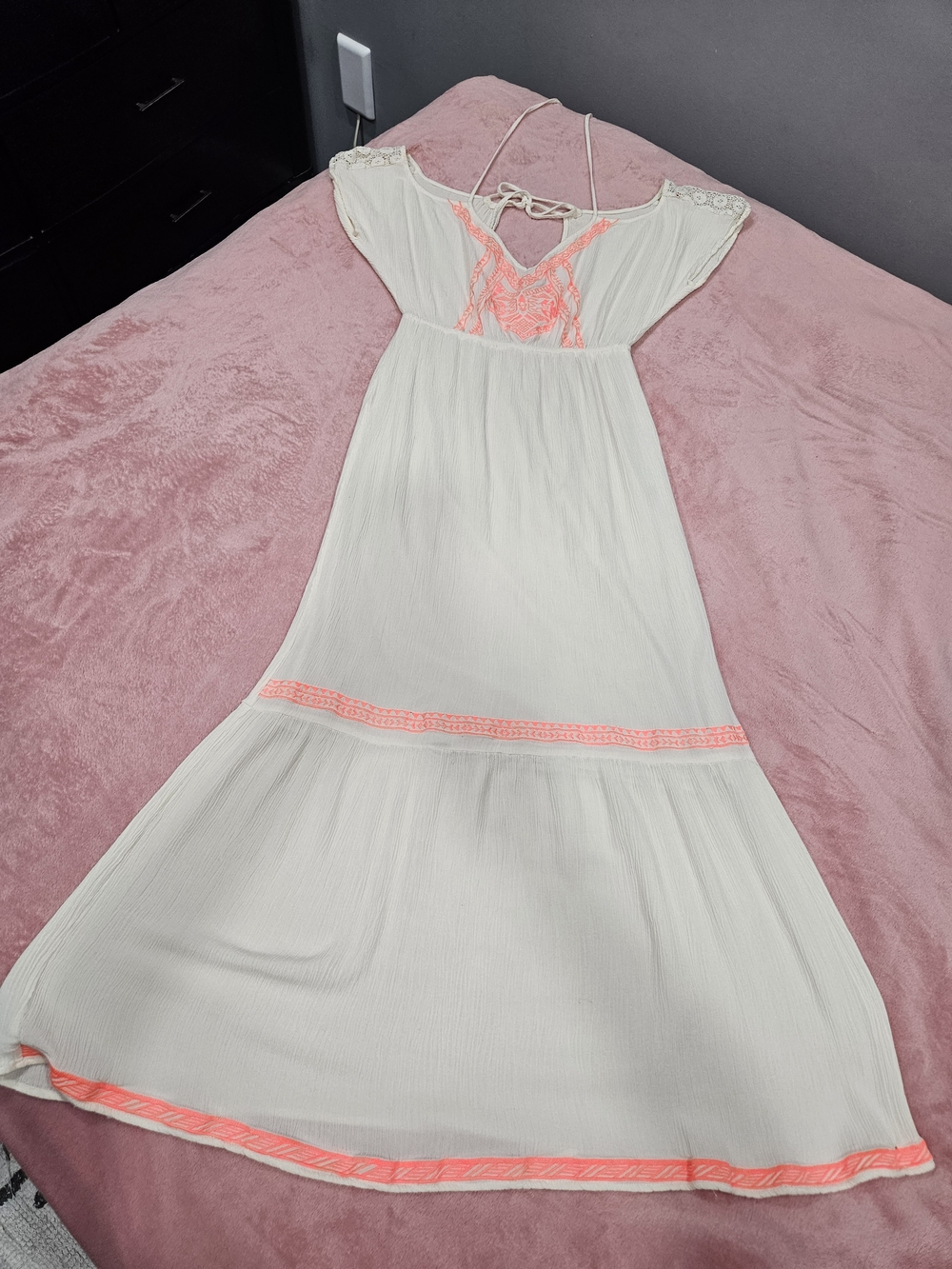 Flying Tomato Cream Dress with Neon Coral Embroidery